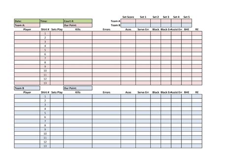 Volleyball Printable Stat Sheets